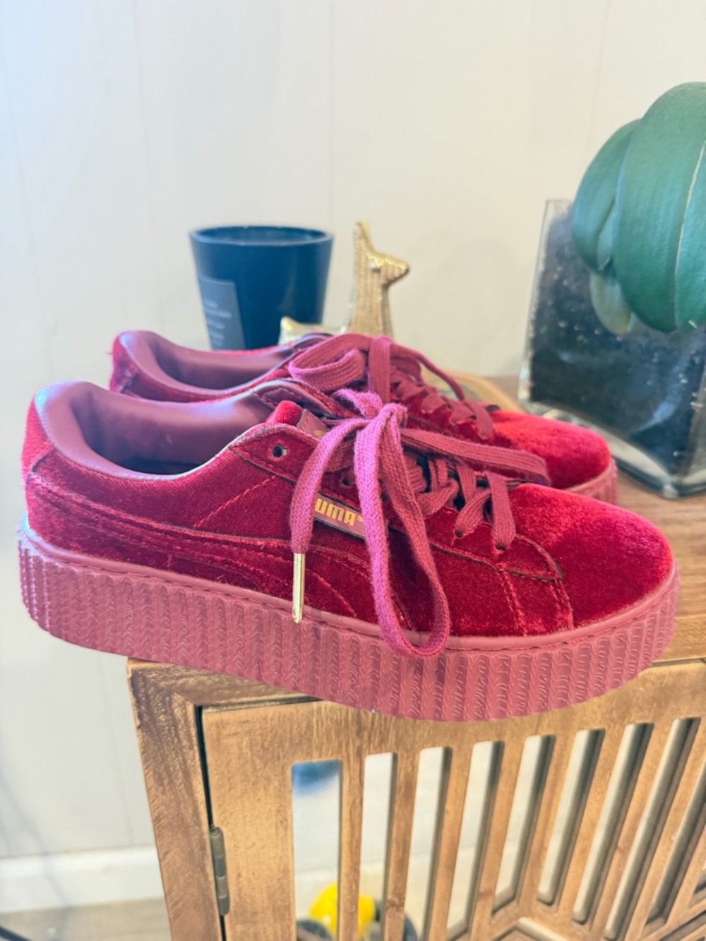 Fenty by Rihanna Puma Burgundy Velvet Platform Sneakers - Creeper size 7.5
